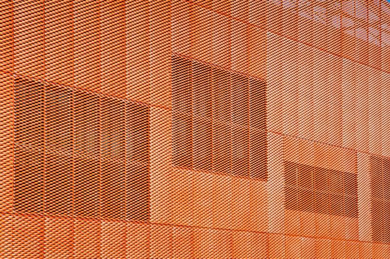  Raised expanded copper meshes with diamond holes are used as decorative facades of larger buildings.