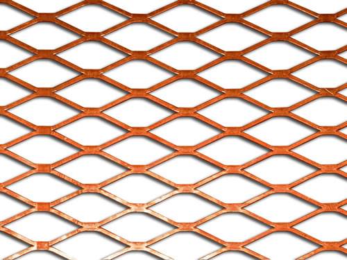 Flattened copper expanded metal mesh details with diamond holes.